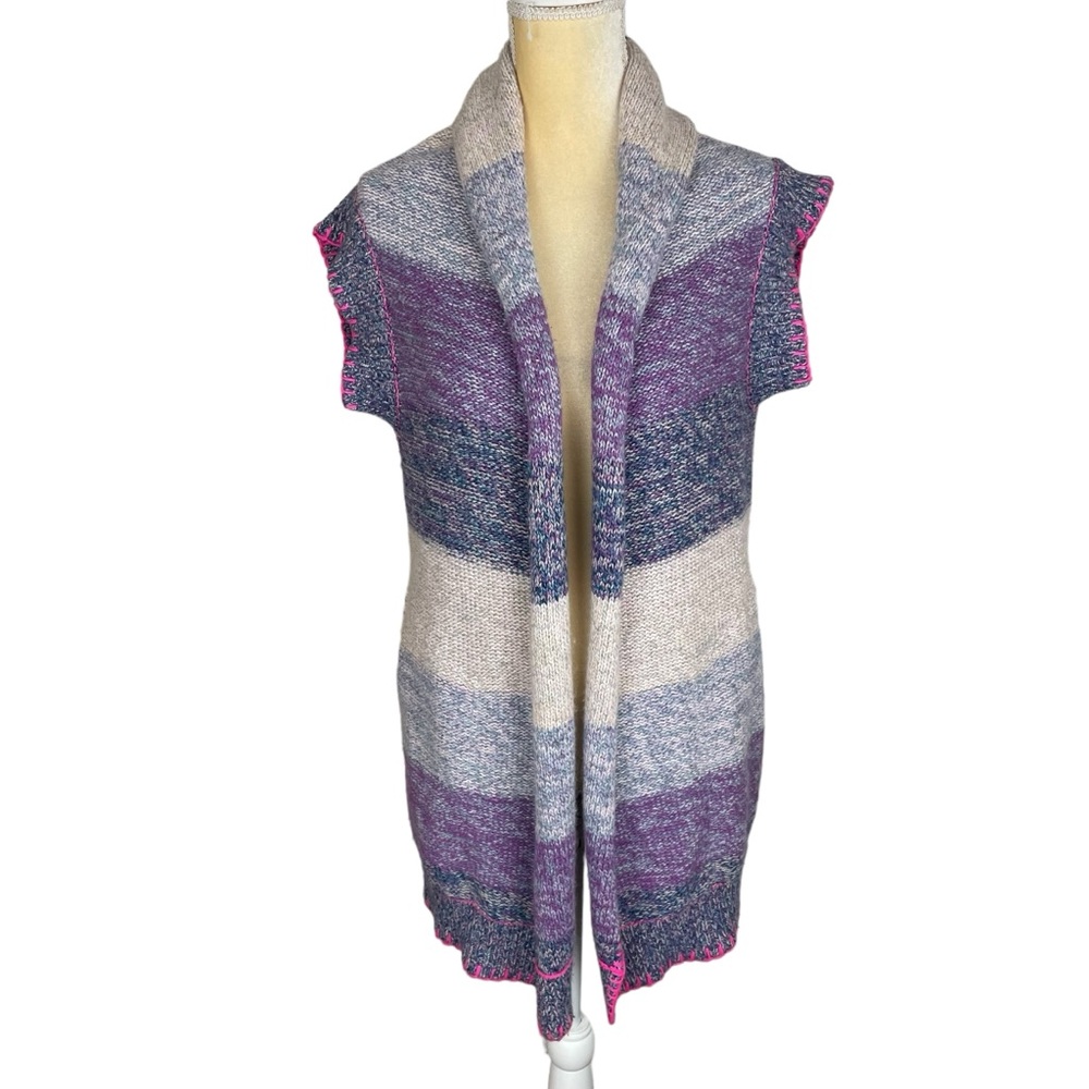 Rebecca‎ Taylor Sweater Wrap Cardigan Vest Purple Tan Block Size XS